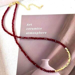 SALE 18k Stamped Gold Filled Faceted Red Garnet and Pyrite Crystal Necklace